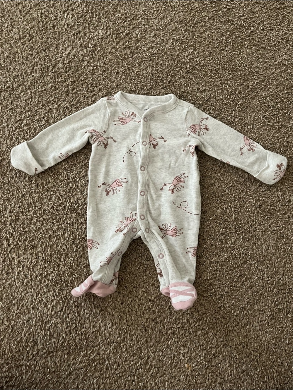 Carter’s Baby Neutral Floral Footed One-Piece - Light Gray & Pink Newborn